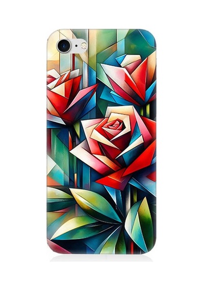 Apple iPhone 7 Uyumlu Soyut Origami Gül Deseni Desenli Silikon Kılıf Çok Renkli
