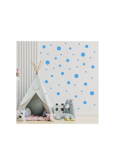 Premium Bebe Mavi Mix Polka Yuvarlak Puantiye Duvar Sticker Seti 268 Adet 1,5 18 Cm Çeşitli Ebatlarda Wall Decals