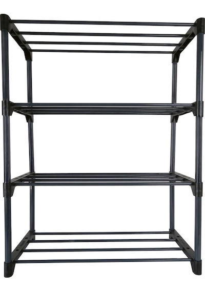 Teno Çok Amaçlı Raf - 4 Katlı Metal Ayakkabılık - Organizer - Kitaplık - Çiçeklik Siyah