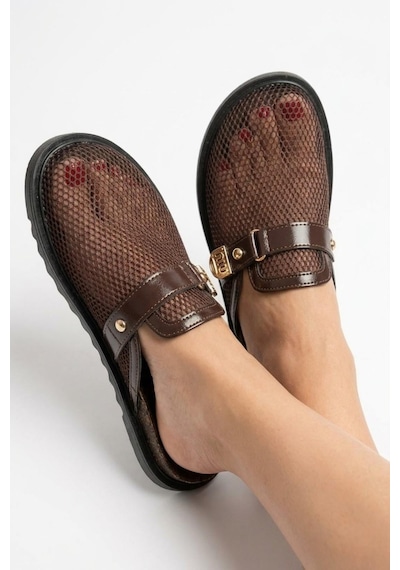 Fox Shoes Y250505115 Kahverengi File Detaylı Kadın Terlik