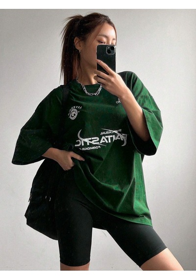 Fantastıc Süprem T-shirt -nefti Yeşili Baskılı Oversize Bisiklet Yaka Tişört Nefti-73157 Fantastıc Süprem T-shirt -nefti Yeşili Baskılı Oversize Bisiklet Yaka Tişört Nefti-73157