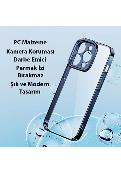 Baseus Glitter Apple Uyumlu   iPhone 14 Pro 6.1 Renkli Kenar Silikon Kilif + Tempered Ekran Koruyucu Set - Mavı