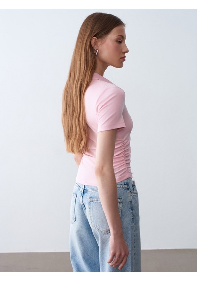 Dilvin 32614 Polo Yaka Top-toz Pembe