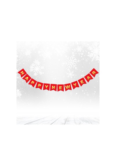 Happy New Year Banner, Altın Baskılı Kırmızı - 2.00 Mt