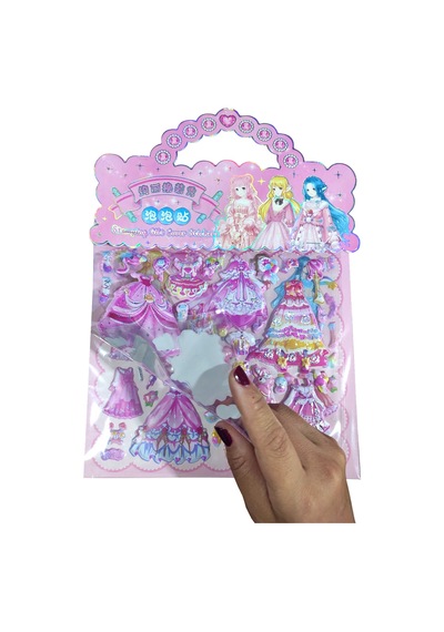 Sticker Kabartmalı Çantalı İki Sayfalı Sticker Seti Hqk012 - 21x17 Cm- Fuşya Kız Giydirme Çok Renkli