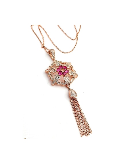 Zirkon Taşlı 925Ayar Gümüş Rose Tasarım Lüks Kolye