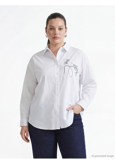 Lcw Comfort Mavi Çizgili Kadın Poplin Gömlek
