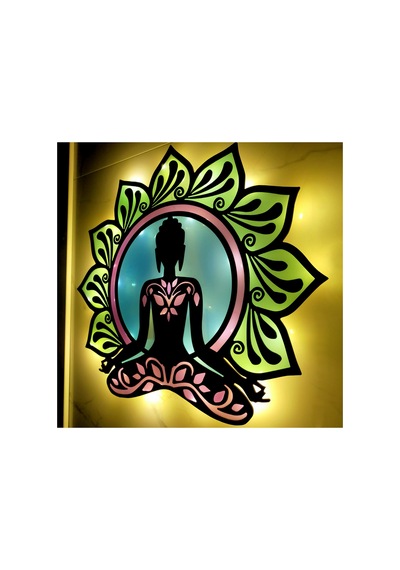 Epoksili Meditasyon Yoga Buda Figürlü Tablo Dekoratif Duvar Dekorlu Gece Lambası Sarı - 757050817 Sarı