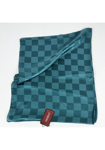 Kroren Krep Jakarlı Dama Desen Şal - 70 X 190 - 7379 Petrol Yeşili