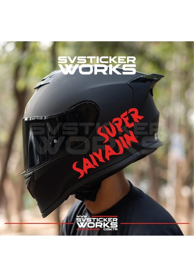 Super Saiyajin Yazılı Kask Sticker Tüm Kasklar Uyumlu Tek Yön 1 Adet Kırmızı