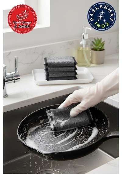 Miss Clean 2 Li Sihirli Inox Paslanmaz Telli Bulaşık Süngeri Çizmez, Bulaşık Süngeri