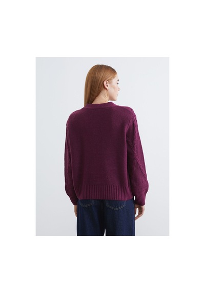 LC Waikiki Alıta Cıty Farkıyla Lcw Modest Bordo Triko Desenli Kadın Hırka Bordo - 931517570 Bordo