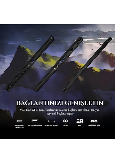 MSI Thin GF63 12VE-066US i7-12650H 16 GB 512 GB SSD 6 GB RTX4050 15.6" W11H FHD Dizüstü Bilgisayar