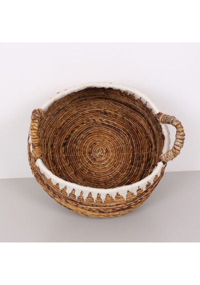 Avanos Doğal Abaka El Yapımı Yuvarlak Kulplu Sepet 45x41x36 Cm Bej
