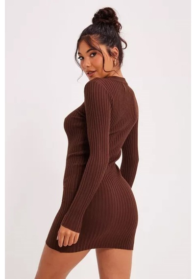 Madmext Kahverengi Bodycon Fitilli Mini Elbise Mg1710-kahverengi Kahverengi