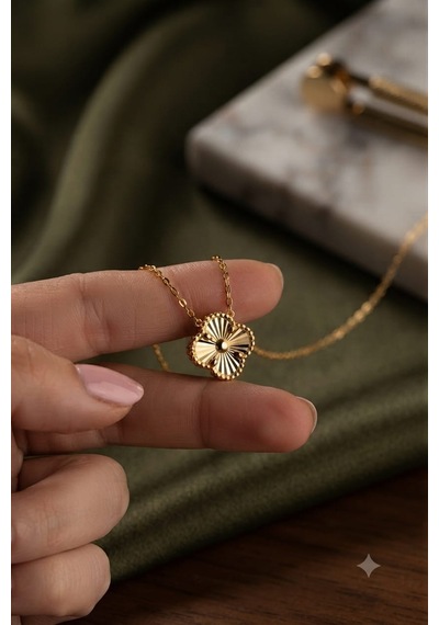 925 Ayar Gümüş Tasarım Yonca Kolye.rose.gold.rodaj Renk Seçeneği