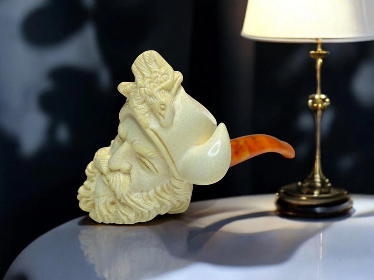 Viking Savaşçısı Figürlü El Oyması Lületaşı Pipo