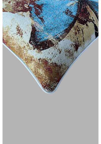 Kırlent Kılıfı Goblen Dokuma Kumaş - 45x45cm Çift Taraflı Biyeli Dekoratif Kırlent Kılıfı - Vs-108 Çok Renkli