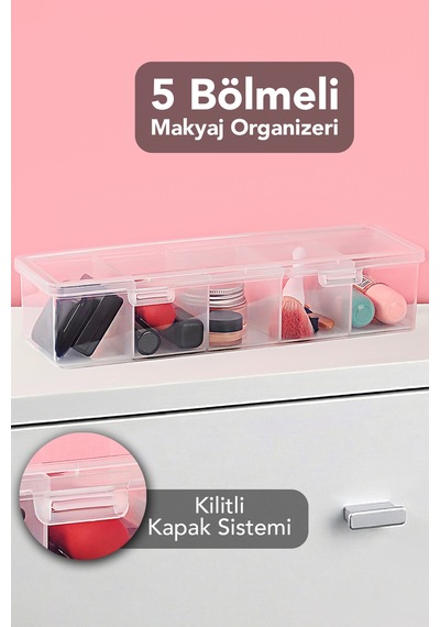 1 Adet 5 Bölmeli Kapaklı Takı Kutusu - Şeffaf Yüzük Kolye Küpe Toka Düzenleyici Organizer Kutu Beyaz