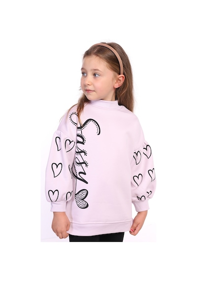 Toontoy Kız Çocuk Baskılı Balon Kol Sweatshirt Açık Lila