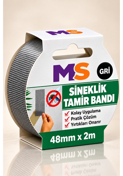 Yapışkanlı Gri Sineklik Tamir Bandı 48 Mm X 2 Metre Yaması Tülü Bantı Delik Onarımı Tül Yapıştırma 48 x 48