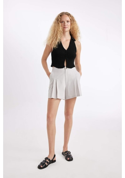 Defacto Regular Fit Yüksek Bel Pileli Şort D0963AX24SMGR470 Gri