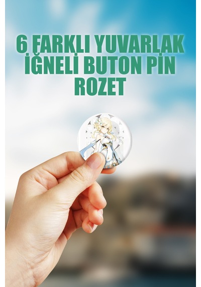 Lumine Genshin İmpact Çanta Süsü Rozet İğneli Buton Rozet Seti 6 Adet Çok Renkli