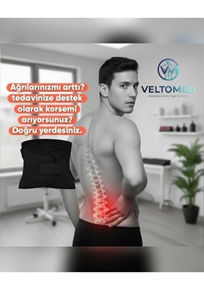 Tr Veltomed Siyah Çelik Balenli Lumbostad 26cm Korse, Ortopedik Korse, Bel Korsesi, Skolyoz, Fıtık, Lomber Disk, Fıt