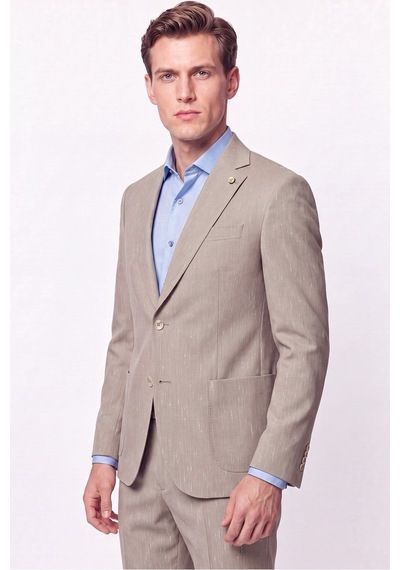 Efor Slim Fit Mono Yaka Çift Yırtmaç Koyu Bej Keten Takım Elbise Tk 952 K.bej
