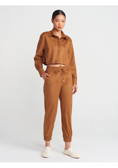 Dilvin 71594 Manşetli Jogger Süet Pantolon Taba