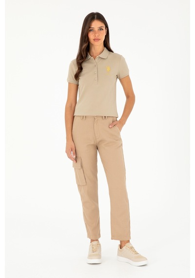 U.S. Polo Assn. Kadın Açık Haki Basic Polo Yaka Tişört 50280071-VR183