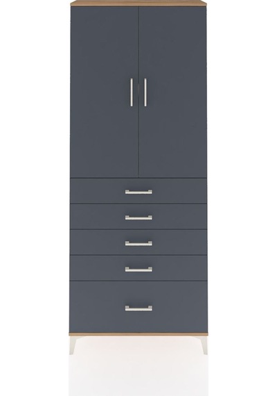 Arges Dolap 2 Raflı 5 Çekmeceli 2 Kapaklı 88x30x221 Çam-antrasit Çam
