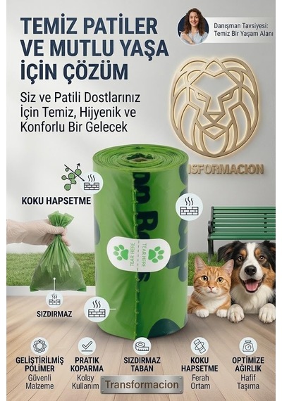 Evcil Hayvan Kaka Torbası 15 Adet 30x21 Cm Sızdırmaz Kedi Köpek Dışkı Toplama Poşeti Rulosu 713383