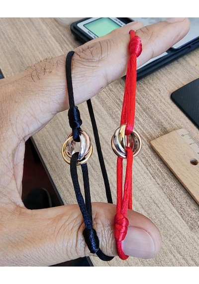 Kırmızı İpli Üç Renkli Halkalı Gümüş Bileklik