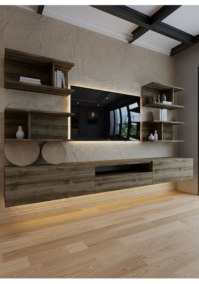Resital Ledli Duvara Monte Tv Sehpası - Ceviz - W6013-2 Ceviz