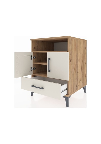 Kronos Komodin 3 Raflı Tek Çekmeceli 2 Kapaklı 60x59x80 Çam-aytaşı Atlas Çam