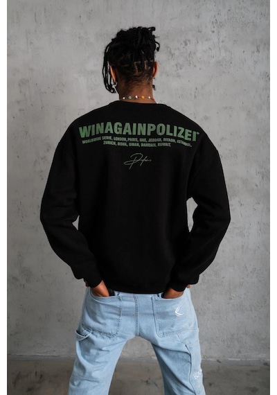 Barlashive Erkek Oversize Sweatshirt Ön Ve Sırt Baskılı 3 İplik Pamuklu - Siyah Çok Renkli