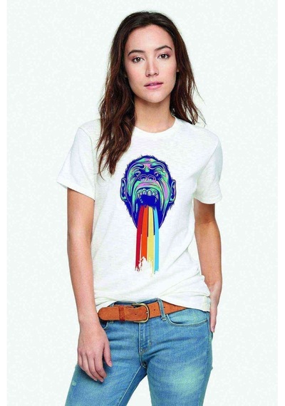 Monkey Baskılı Beyaz Kadın Tshirt (534306865)