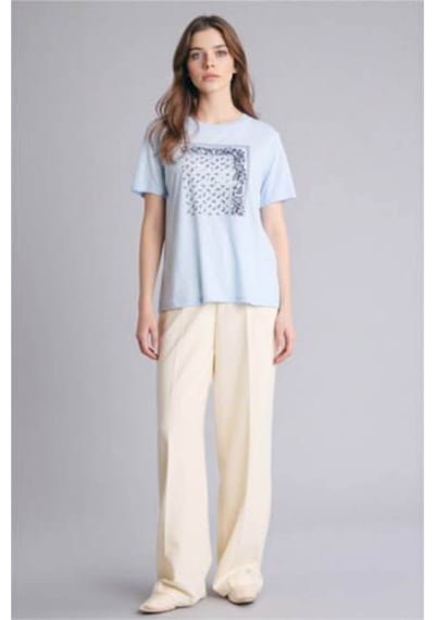 Defacto Baskılı Mavi Kadın T-shirt G2883ax/be177 Mavi