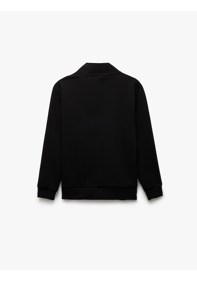 Koton Uzun Kollu İşlemeli İnterlok Kumaş Yarım Fermuarlı Sweatshirt Siyah 5sam70046mk Siyah