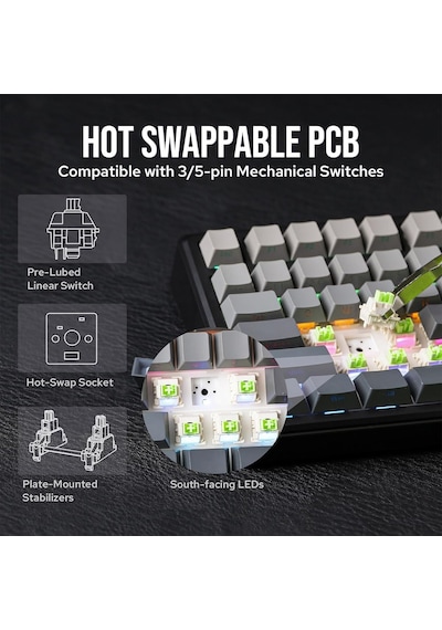 Aula F75 Max Mekanik Rgb Tkl Reaper Switch Kablosuz Makrolu Hot Swap Klavye Lacivert