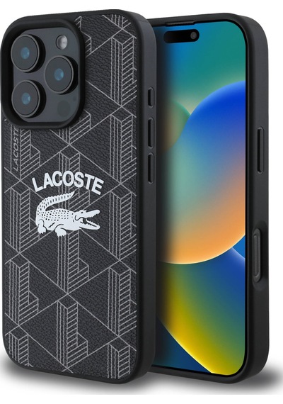 Apple iPhone 16 Pro Max Uyumlu Kılıf Lacoste  Lisanslı Magsafe Özellikli Mono Vintage Logo Siyah