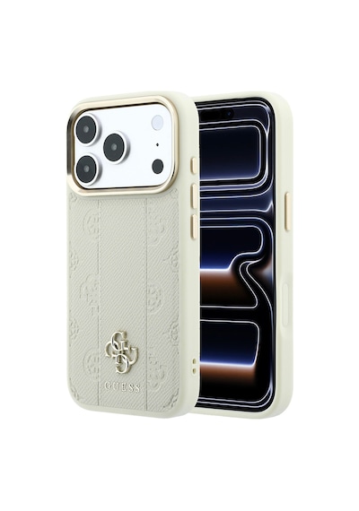 Apple iPhone Uyumlu 18 Pro Max Kılıf Guess  Lisanslı M-safeli Şeritli Peony 4g Ve Yazı Logolu Kapak Bej
