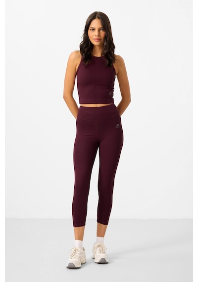 Tommylife Bordo Yüksek Bel Kapri-crop Atlet Slim Fit Kadın Tayt Takım - 95284