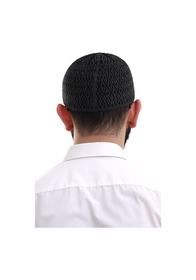 Koyu Gri Orlon Kışlık Namaz Takkesi Baklava Desenli Takke