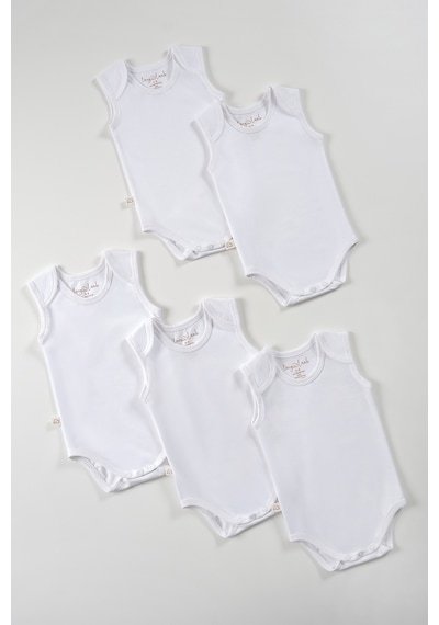 Tinylamb Beyaz Renk Bebek Bodysuit Kolsuz 5'li Set - Bebek Atleti %100 Pamuk Kolsuz Bebek Atleti Beyaz
