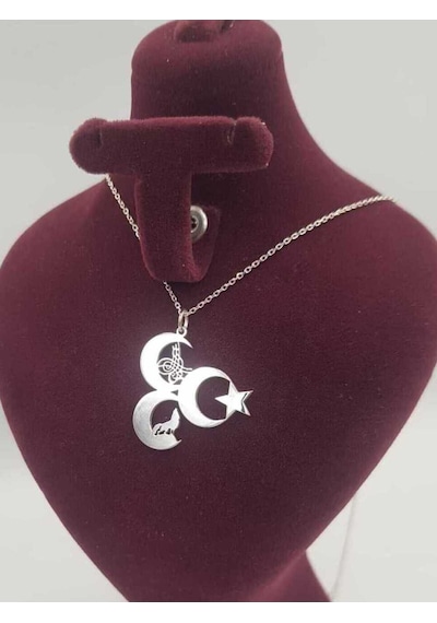 Vog Unisex Üç Hilal Tuğra,kurt V Ay Yıldız 925 Ayar Gümüş Sevgiliye,anneye,arkadaşa Hediye Kolye