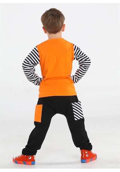 Casabony Jawsome Baggy Erkek Çocuk Pantolon + T-shirt Takım-turuncu - Siyah