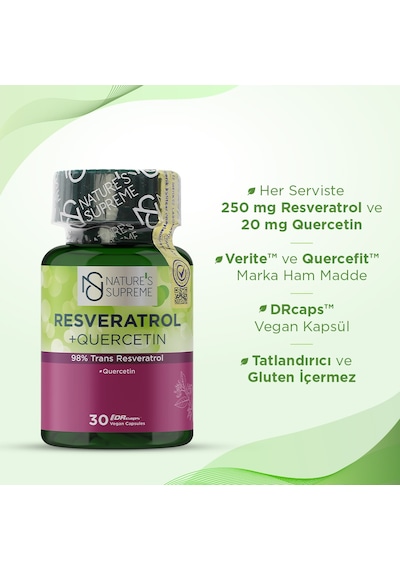 Natures Supreme Resveratrol + Quercetin 30 Kapsül Aromasız