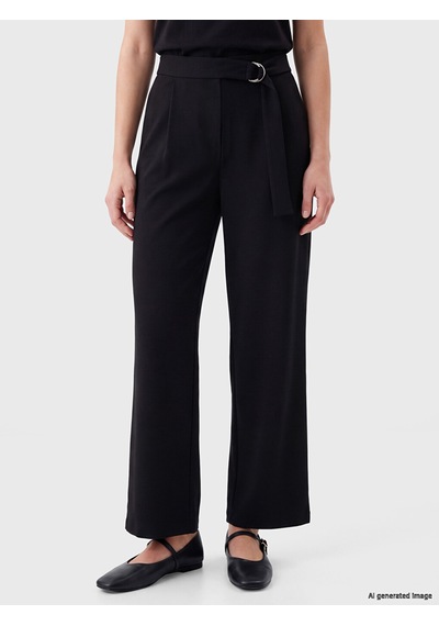 Lcw Everyday Siyah Beli Kemerli Pileli Kadın Krep Pantolon